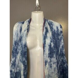 Rose & Rose Shawl Womens 2 Blue Crinkle Open Front Beaded Boho Kimono Duster
